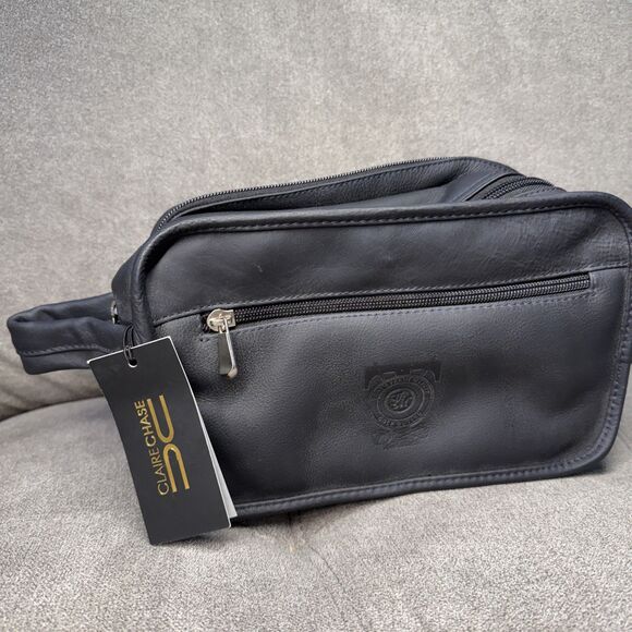 Claire Chase Other - NWT Claire Chase Executive Dopp Kit Leather Travel Toiletry Bag Navy Org $149